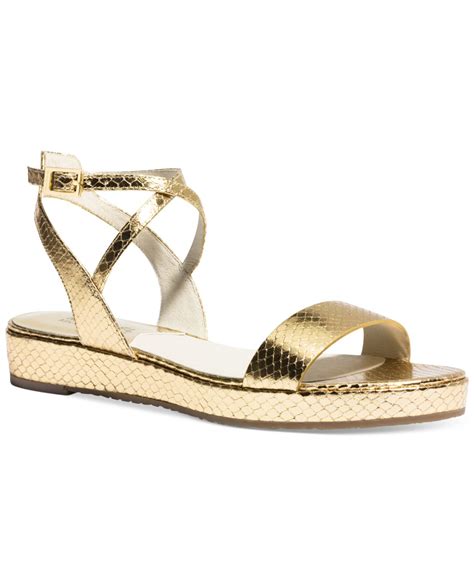 michael kors gold metallic flat sandals|Michael Kors open toe sandals.